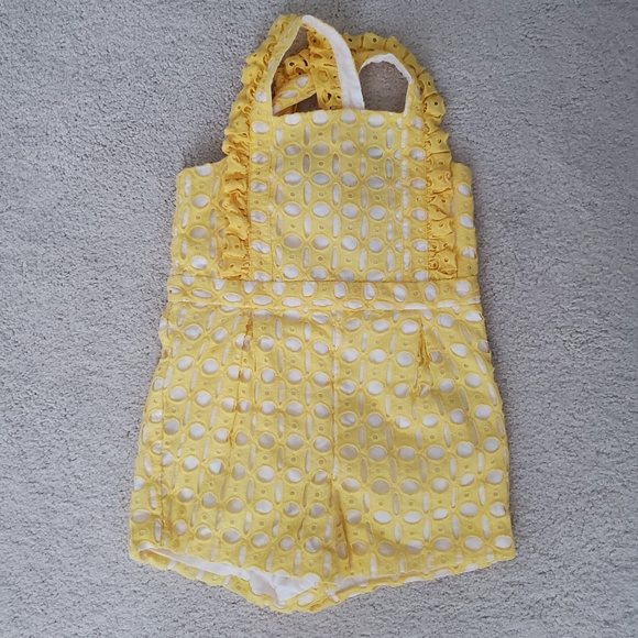 Janie and Jack Girls Eyelet Romper in Sunshine Yellow sz3 - Picture 5 of 14